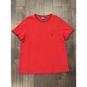 Polo Ralph Lauren Men's Red/Navy Blue Mesh Crew Neck T-Shirt Size XL Pocket Logo